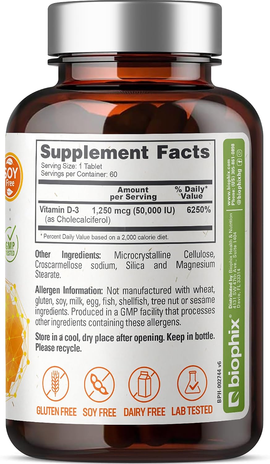 biophix Vitamin D-3 50000 IU 60 Tablets - High-Strength Support for Strong Bones and Immune Health - görsel 2