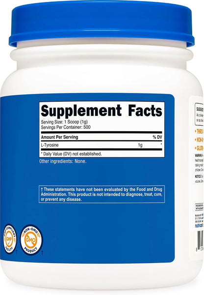 Nutricost L-Tyrosine Powder 500g - Pure Amino Acid, 1000mg per Serving