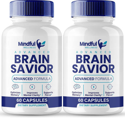 Brain Saviour Brain Supplements for Memory and Focus Capsules - Advanced Formula Nootropic Brain Health Support (2 Pack)