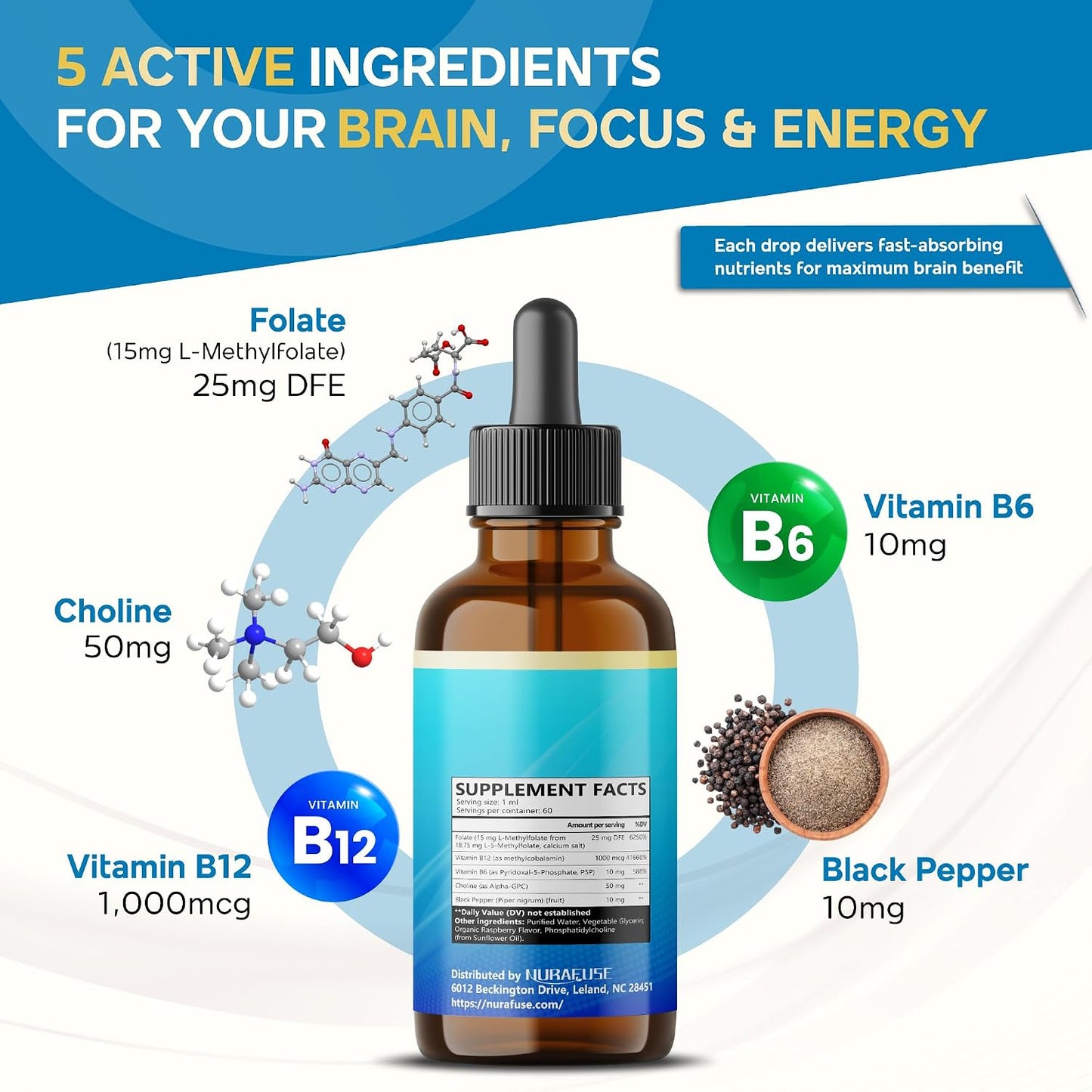 Liposomal 5-MTHF 15mg & Methyl B12 Liquid Drops – 96mg per Serving, Ultra Potent, Raspberry Flavour – 60ml - görsel 3