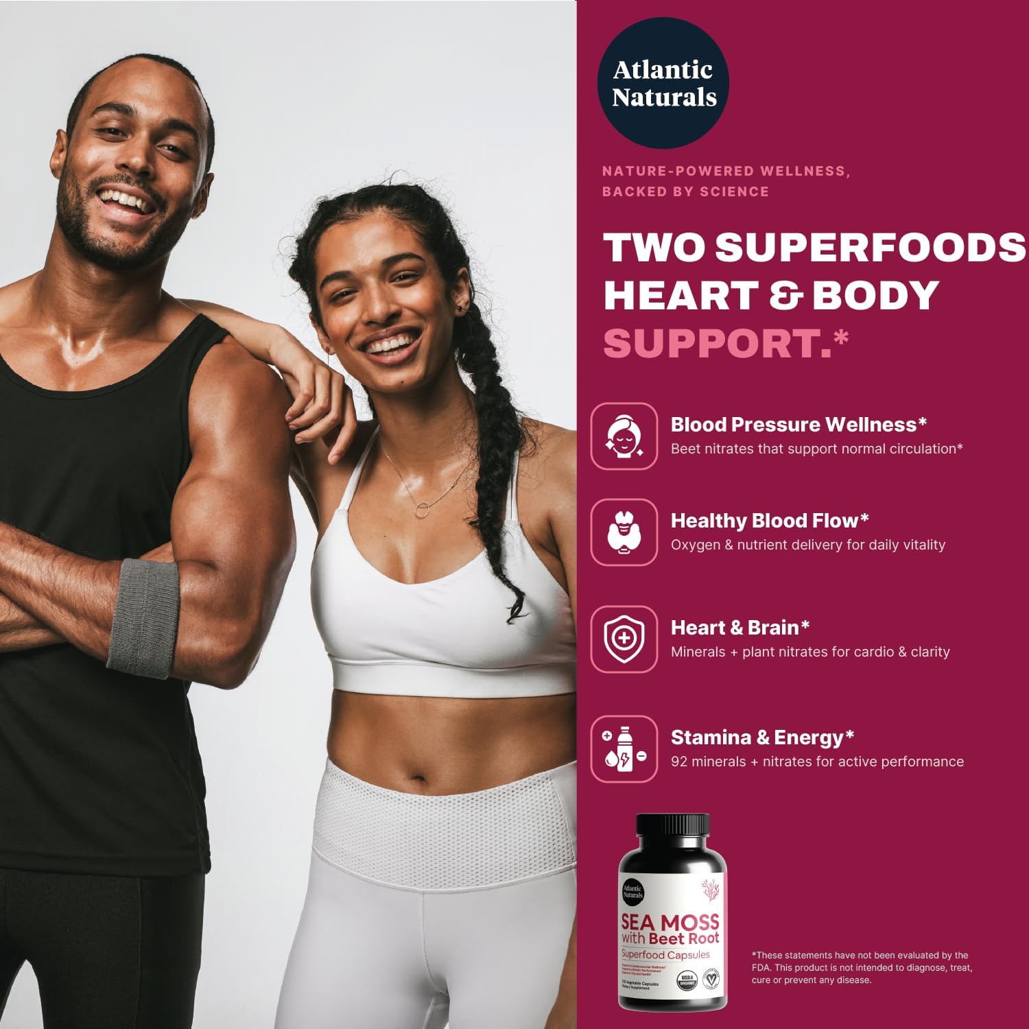 Atlantic Naturals Sea Moss with Beet Root Capsules - Premium Multivitamin Supplement for Immune Health & Energy - 120 Capsules - görsel 2