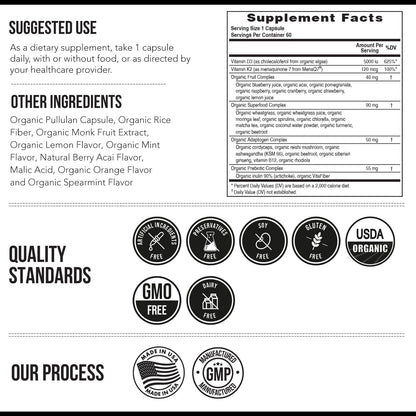 Organic Plant D3 + K2 | 5000 IU Vitamin D3 + 120 mcg Vitamin K2 (All-Trans MK7) – Vegan, Whole Food Supplement