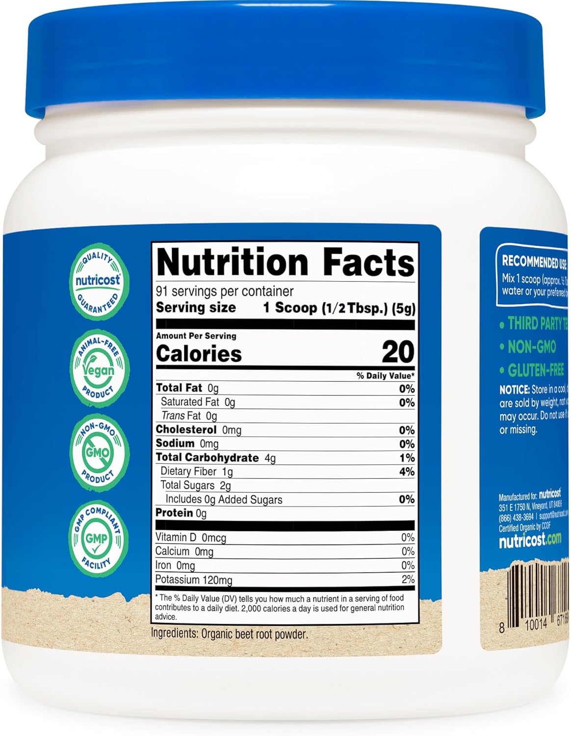 Nutricost Organic Beet Root Powder 454 g - Vegan, Superfood, Certified Organic - görsel 5