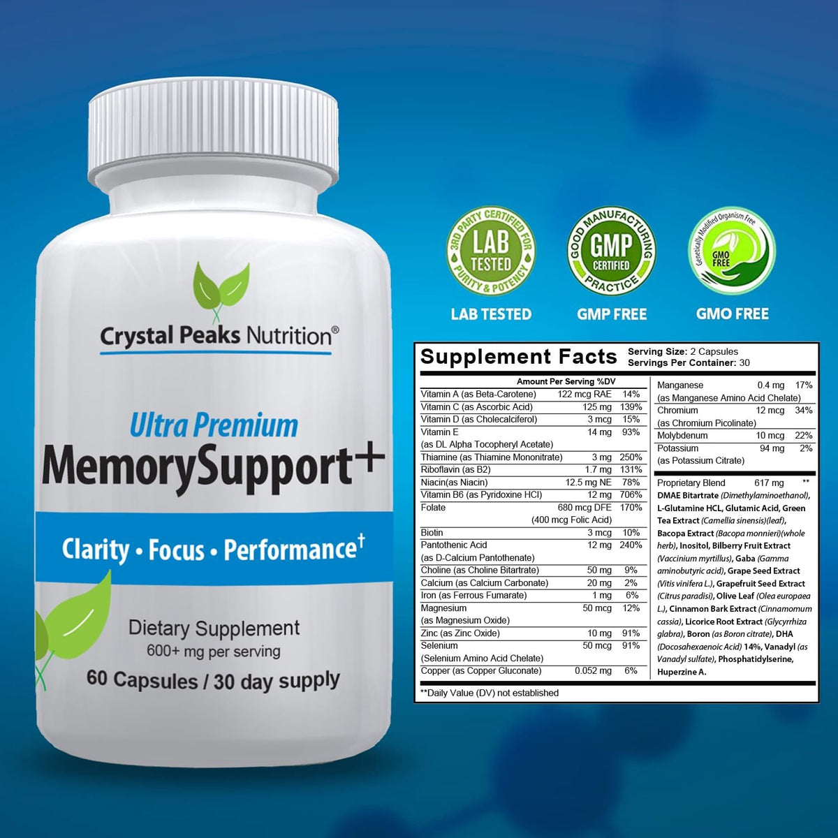 Memory Boost + Brain Support Supplement – Nootropic for Focus, Concentration & Memory – 60 Capsules - görsel 3