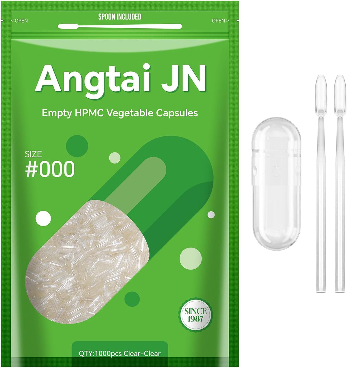 Capsules Size 000 Vegan Empty Plant Based Clear (100 Pack) with 2 Spoons - görsel 8
