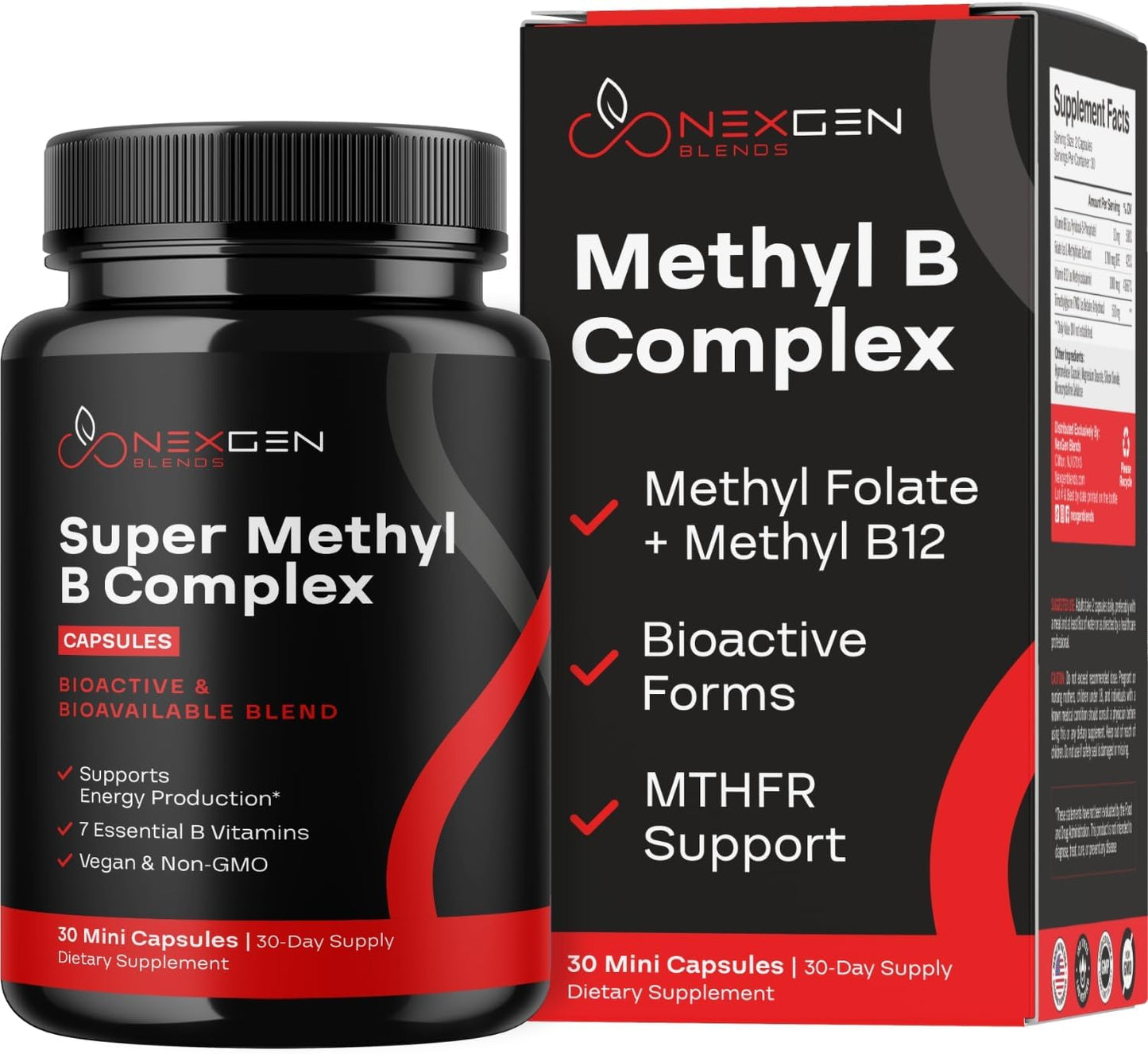 Methylated B Complex Supplement - Bioactive with 5-MTHF Methylfolate & B12 Methylcobalamin for Brain, Heart, Energy & Homocysteine Support - görsel 1