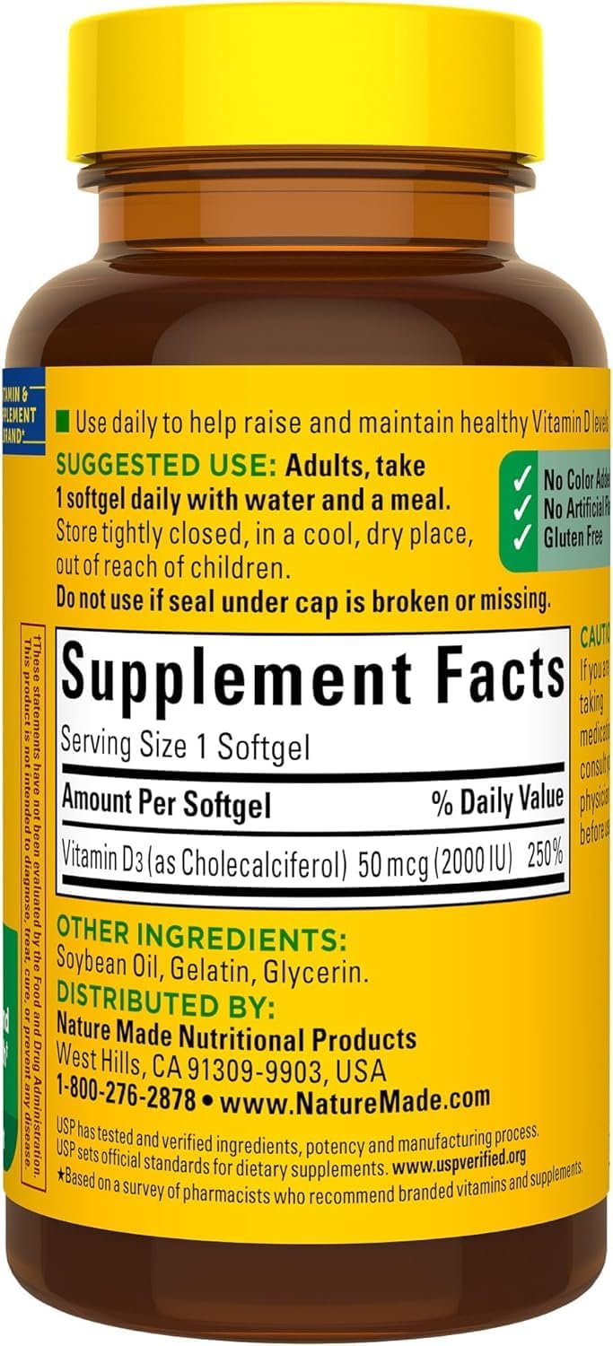 Nature Made Vitamin D 2,000 IU, 90 Soft Capsules - görsel 2