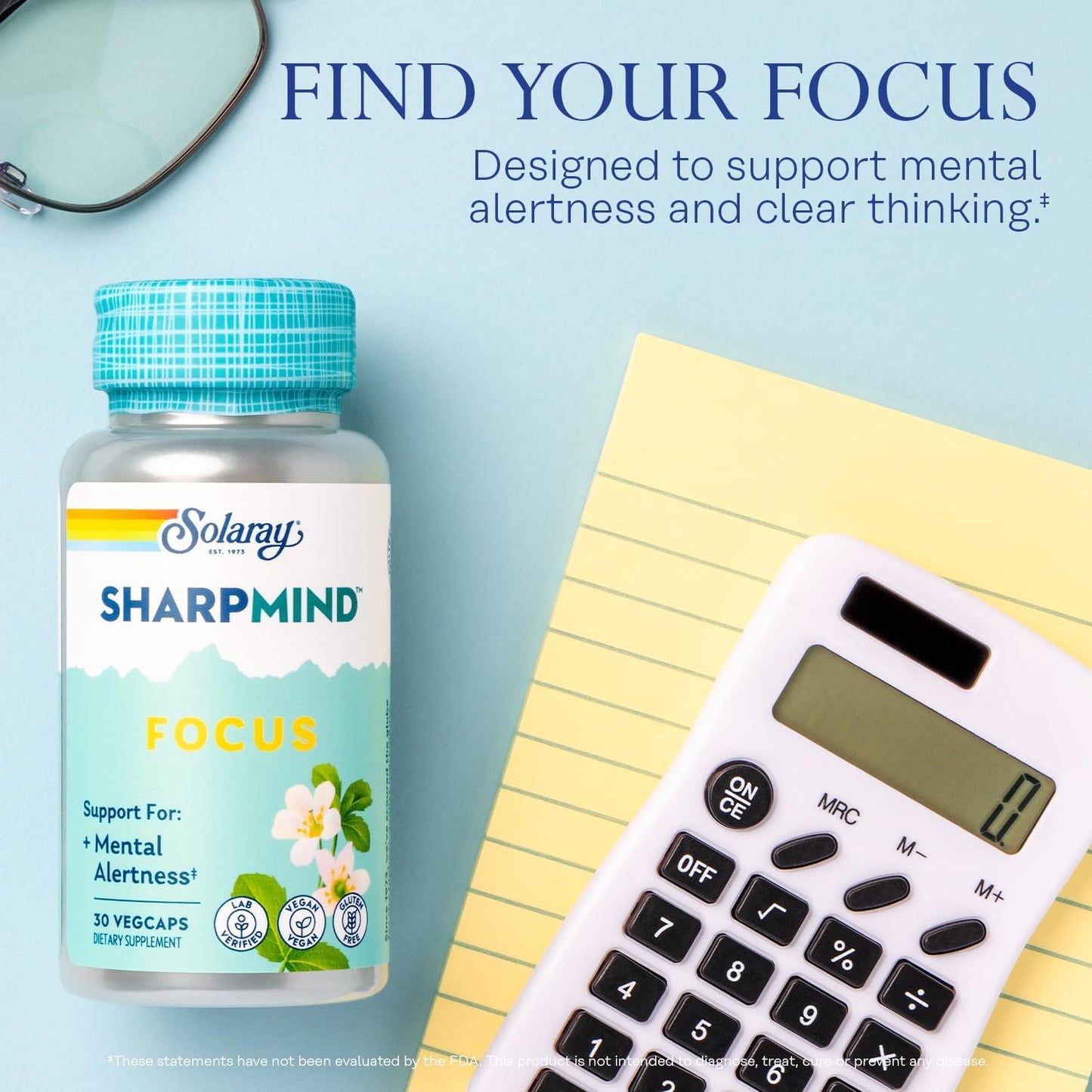 SOLARAY SharpMind Focus - Nootropic Supplement with Cognizin Citicoline, Bacopa Monnieri and Lion's Mane Mushroom - Vegan - 30 Capsules - görsel 3