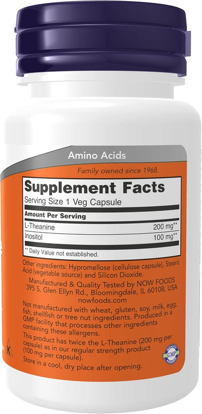 NOW Foods L-Theanine Stress Management 200 mg, 60 Capsules (2-Pack)