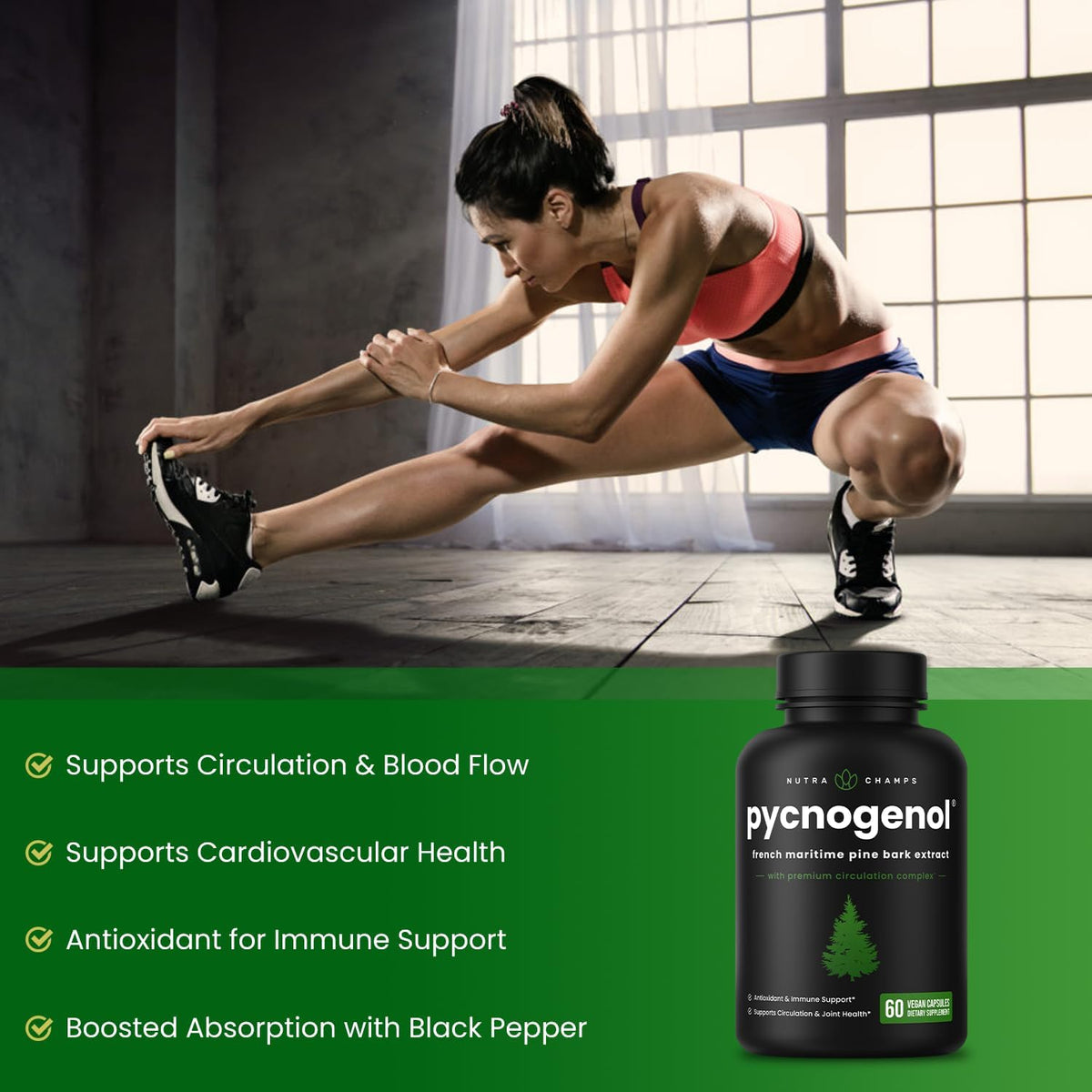 NutraChamps Pycnogenol French Maritime Pine Bark Extract - 60 Capsules - görsel 5