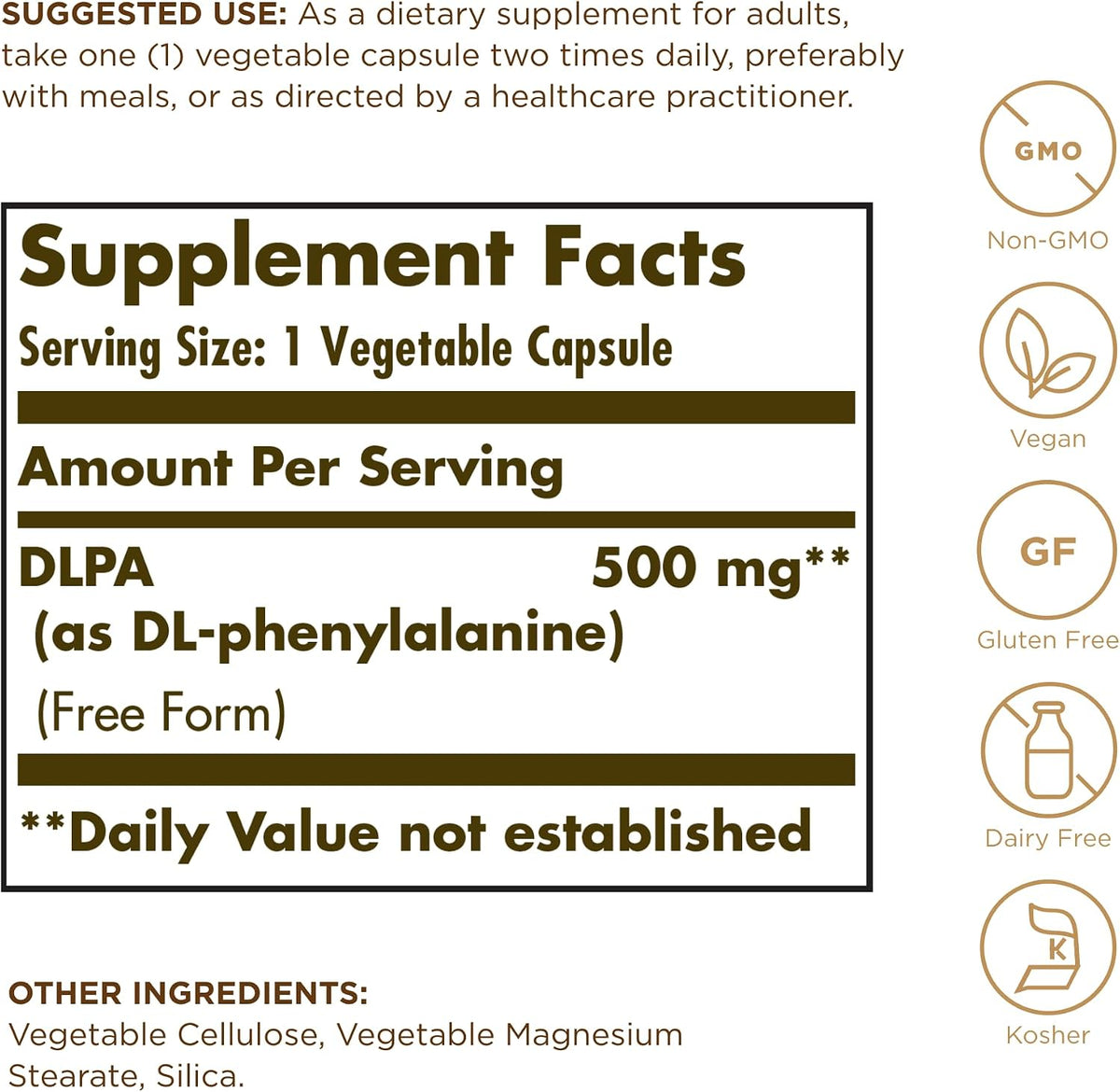 Solgar DLPA 500mg, 100 Vegetable Capsules - görsel 2