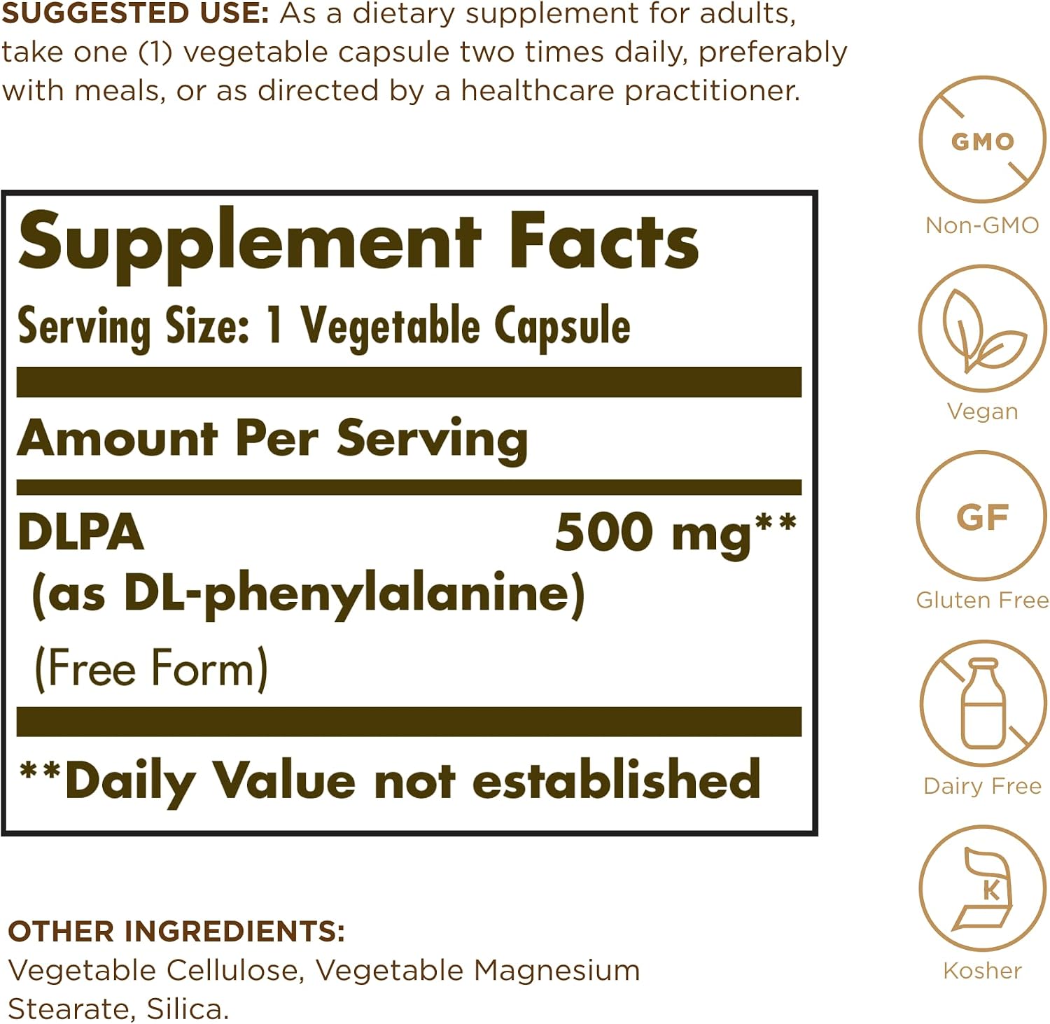 Solgar DLPA 500mg, 100 Vegetable Capsules - görsel 2