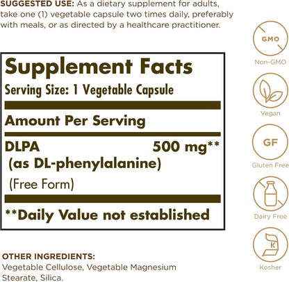 Solgar DLPA 500mg, 100 Vegetable Capsules