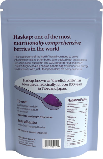 The Better Berry Co Haskap Berry Fruit Powder – Plant-Based Superfood, 30-Day Supply