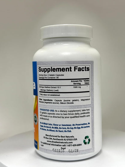 Best Naturals Moringa Extract 10:1 1500mg per Serving – 180 Capsules – Superfood Nutrients for Daily Wellbeing