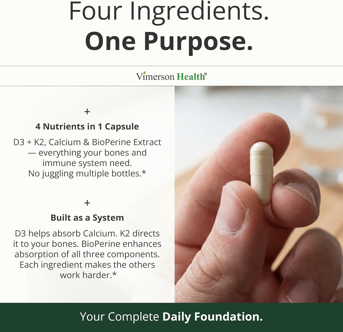Vitamin D3 K2 Calcium Supplement – Bone, Muscle & Immune Support – 60 Capsules - görsel 5