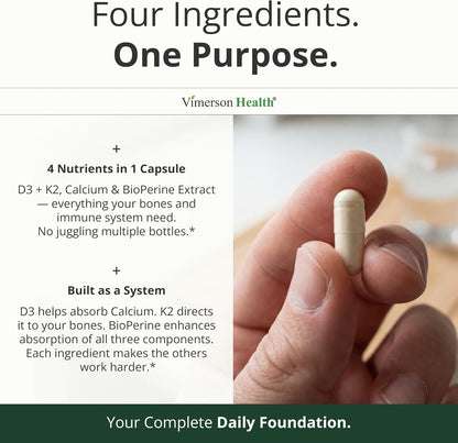 Vitamin D3 K2 Calcium Supplement – Bone, Muscle & Immune Support – 60 Capsules