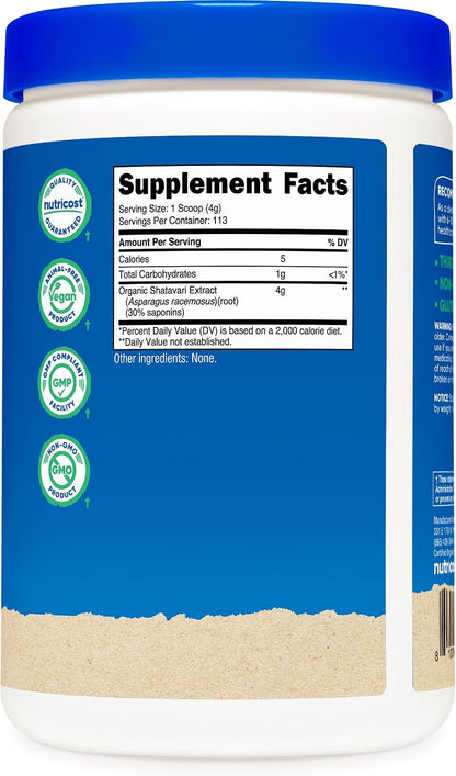 Nutricost Organic Shatavari Powder (454 g) – Certified USDA Organic, Non-GMO, Gluten-Free