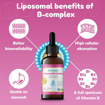 Nuvamin Liquid Liposomal B-Complex Drops – Raspberry Flavour, 2 fl oz (60 ml)