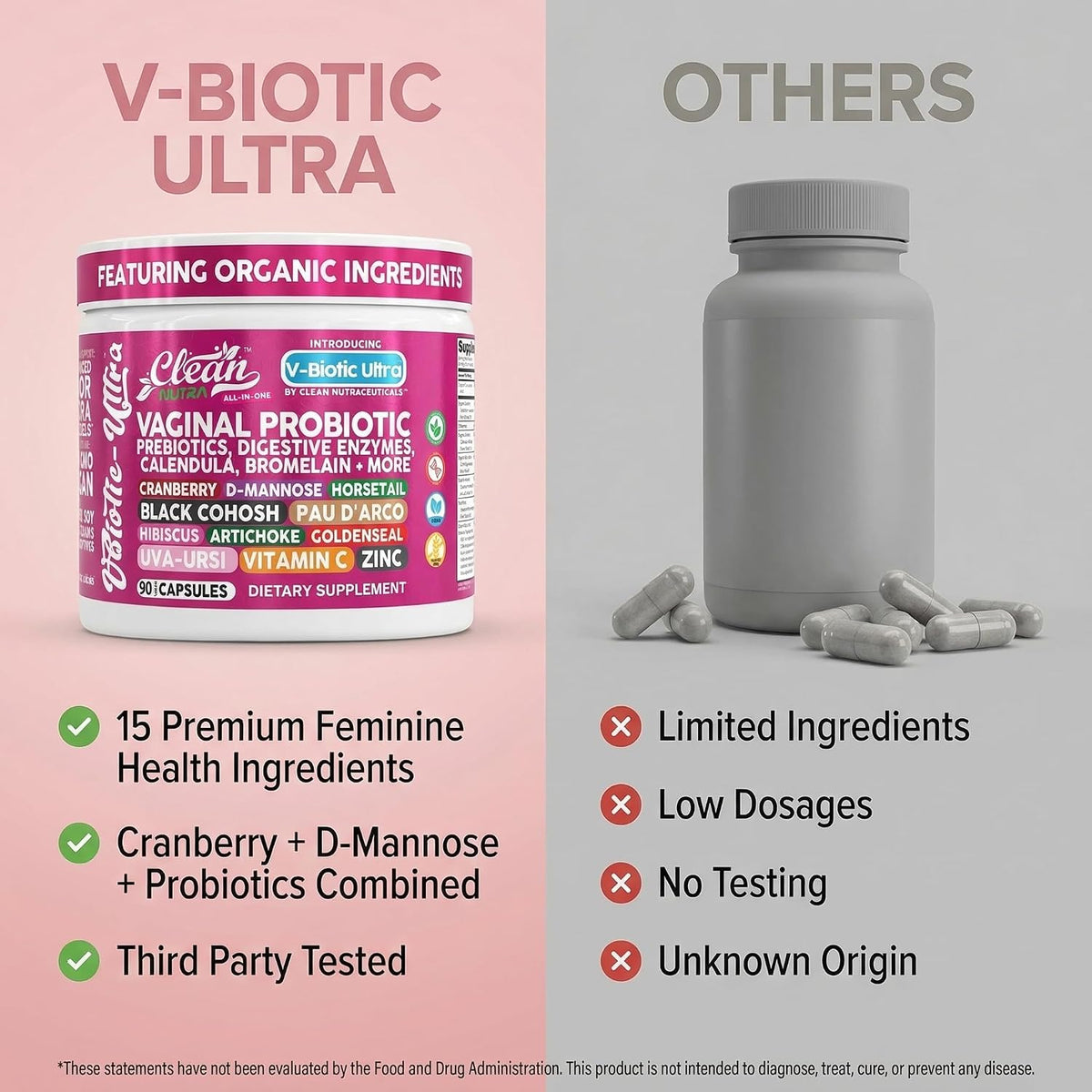 Clean Nutra Vaginal Probiotics for Women with Prebiotics, Digestive Enzymes and Cranberry - 90 Vegan Capsules - görsel 7