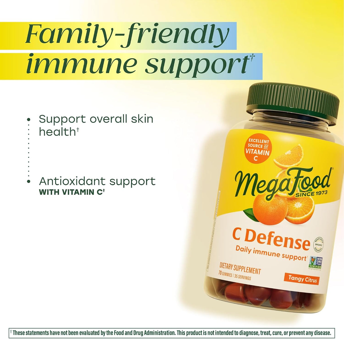 MegaFood C Defence Daily Vitamin C Gummies – Immune Support Supplement, Tangy Citrus, 70 Count (35 Servings) - görsel 4