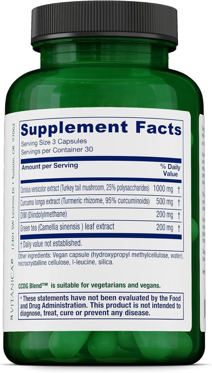 Vitanica CCDG Blend - Immune Support Food Supplement with Green Tea & Turmeric - DIM with Turkey Tail Mushroom - 90 Capsules