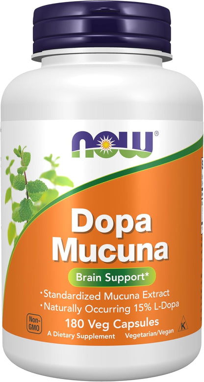 NOW Supplements, DOPA Mucuna, Standardised Mucuna Extract with Naturally Occurring 15% L-Dopa, 90 Veg Capsules
