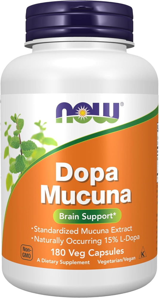 NOW Foods DOPA Mucuna, Standardised Mucuna Extract with Naturally Occurring 15% L-Dopa, 180 Veg Capsules