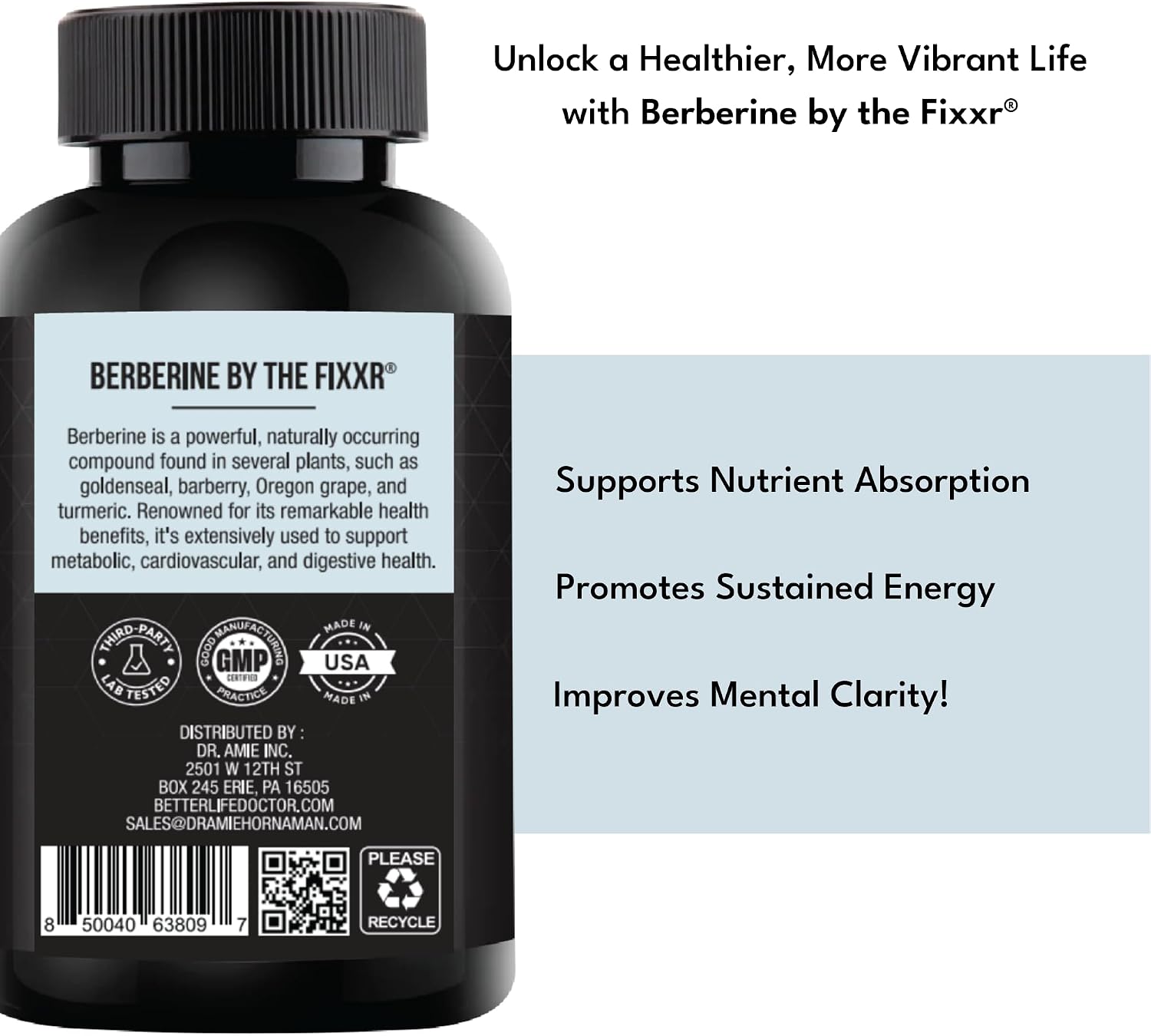 Berberine HCl by Dr. Amie | 1200 mg per Serving | 60 Capsules (30-Day Supply) - görsel 4