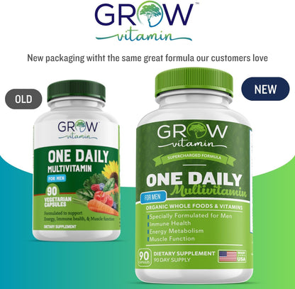 One Daily Multivitamin for Men – with Vitamins & Minerals + Organic Whole Foods, Supplement to Support Energy and General Health – Non-GMO – 90 Capsules | 3 Month Supply