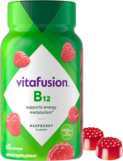 Vitafusion Vitamin B12 Gummies, 1000 mcg, 60 Count, Raspberry Flavour
