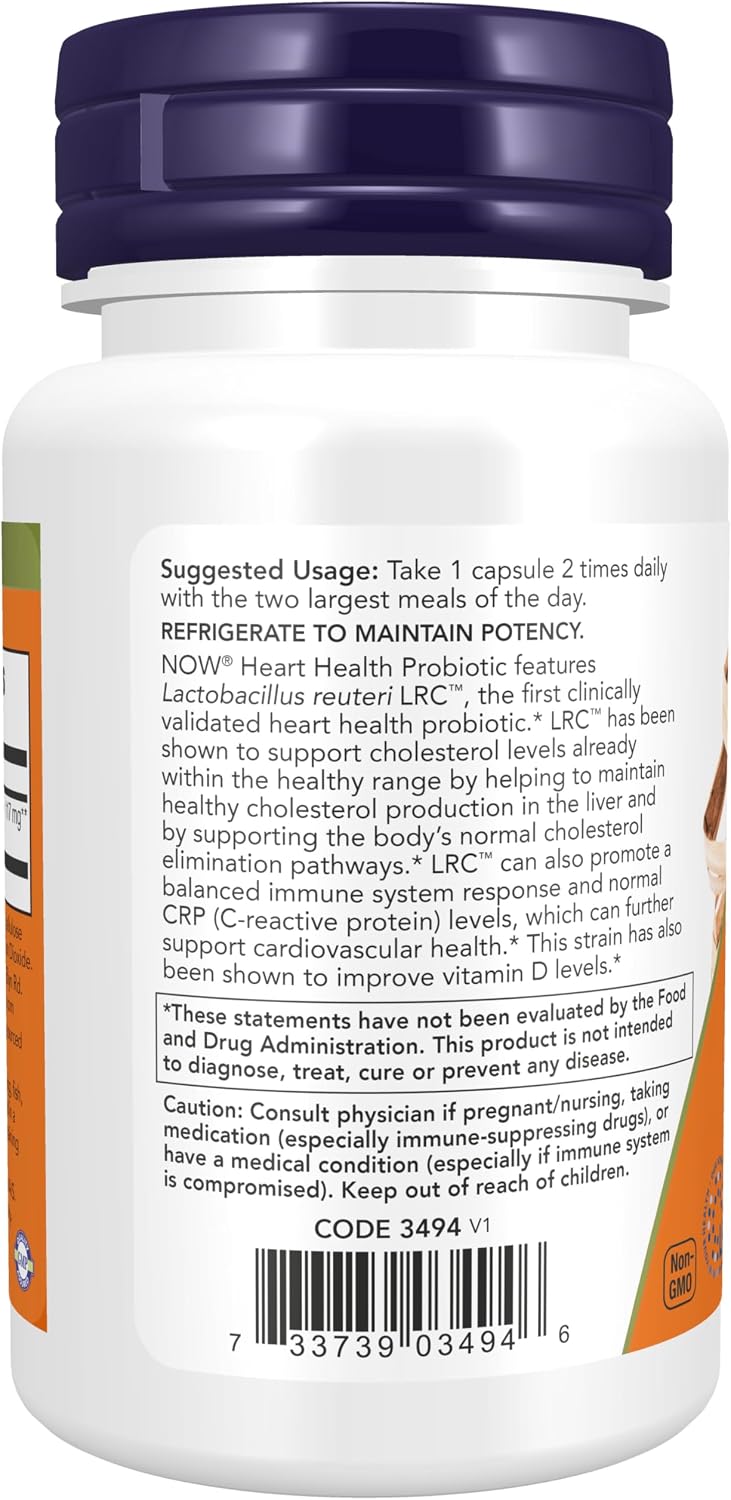 NOW Foods Clinical Heart Health Probiotic - Circulatory Support with Lactobacillus reuteri LRC - 60 Veg Capsules - görsel 3