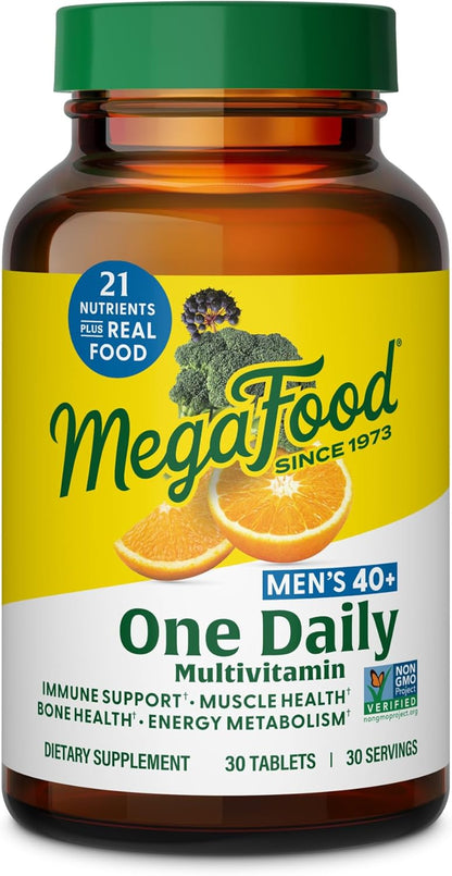 MegaFood Multivitamin for Men 40+ One Daily | Methylated B12, Vitamin D3, C & Zinc | 60 Tablets