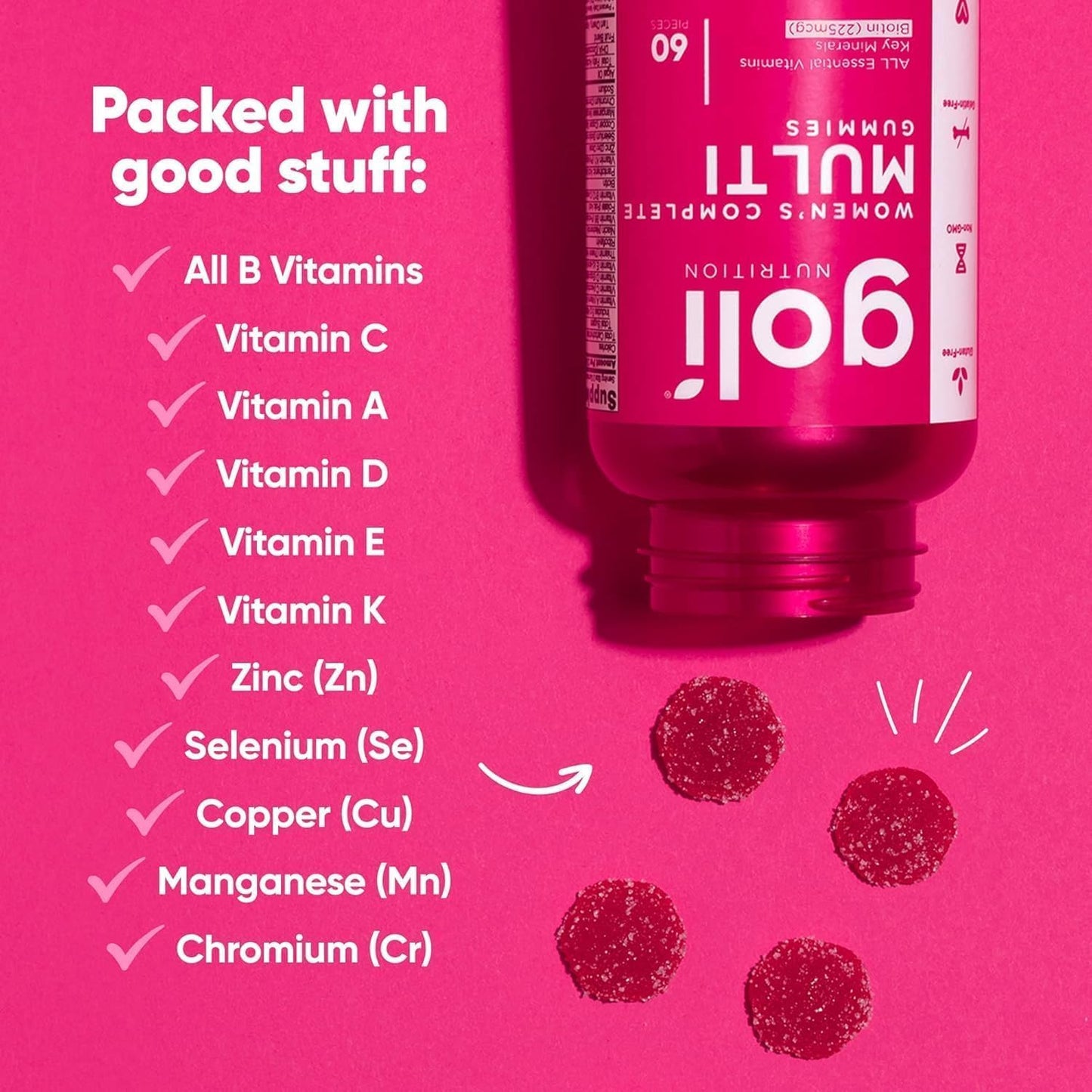 Goli Women’s Multivitamin Gummies – 60 Count – All 13 Essential Vitamins and Key Minerals – Kosher, Gluten-Free, Vegan, Non-GMO - görsel 2