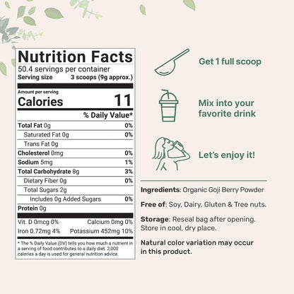 Organic Goji Powder, 454g | 100% Natural Fruit Source | Freeze-Dried Berries | Sulphate & Additive Free | Great Flavour for Drinks, Snacks & Beverages | Non-GMO & Vegan