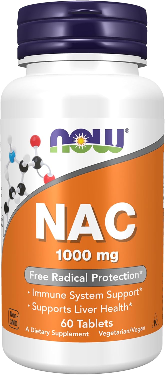 NOW Foods Supplements, NAC (N-Acetyl-Cysteine) 1,000 mg, Free Radical Protection, 60 Tablets - görsel 1