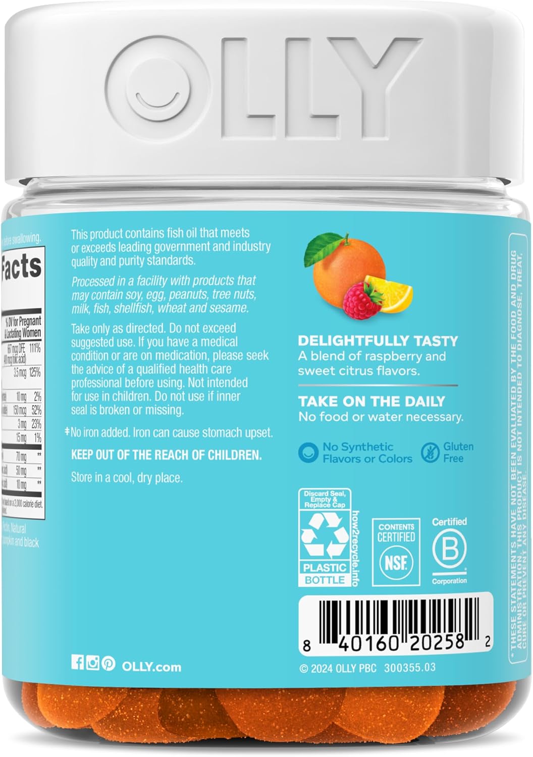 OLLY Prenatal Multivitamin Gummy, Daily Multi Blend for Mummy & Baby, Folic Acid, Omega 3 DHA, Vitamins A & D, Sweet Citrus Flavoured, 42 Day Supply - 84 Count - görsel 10