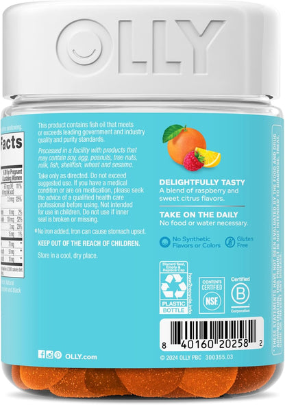 OLLY Prenatal Multivitamin Gummy, Daily Multi Blend for Mummy & Baby, Folic Acid, Omega 3 DHA, Vitamins A & D, Sweet Citrus Flavoured, 42 Day Supply - 84 Count