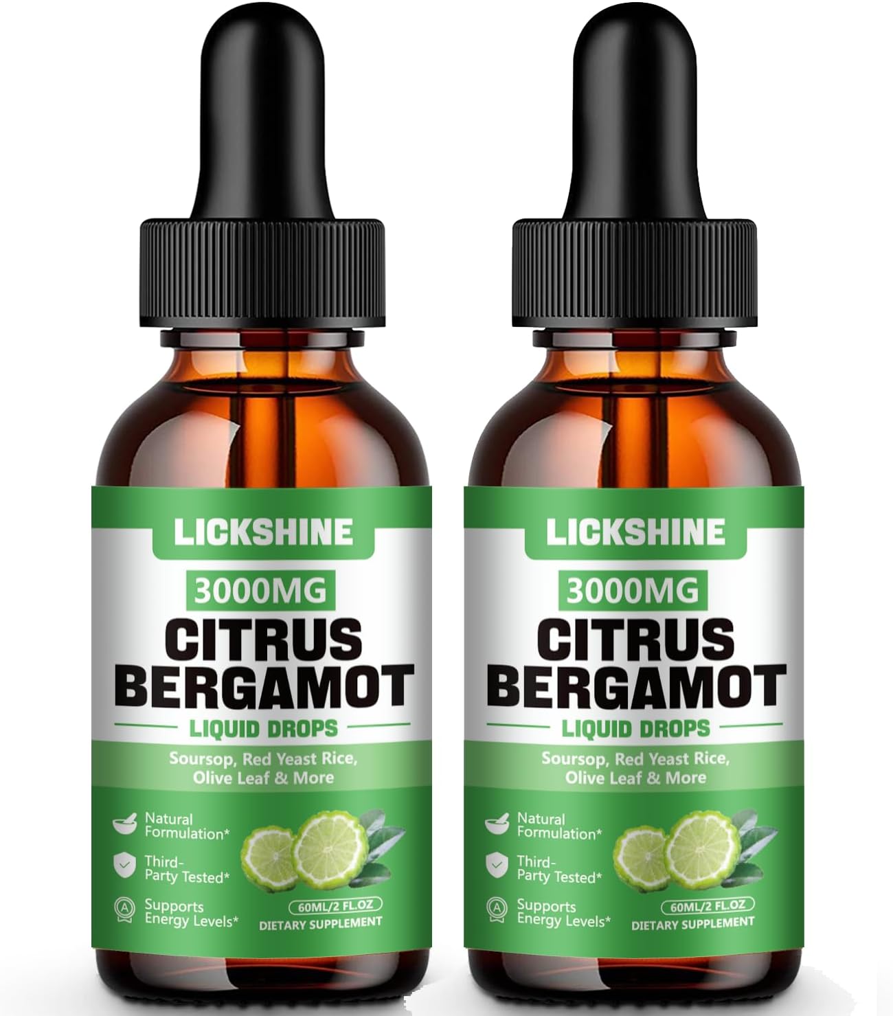 lickshine Citrus Bergamot Liquid Drops 3000mg - 2 Pack - High Absorption Liquid Supplement for Antioxidant & Immune Support, 120 ml Each - görsel 1