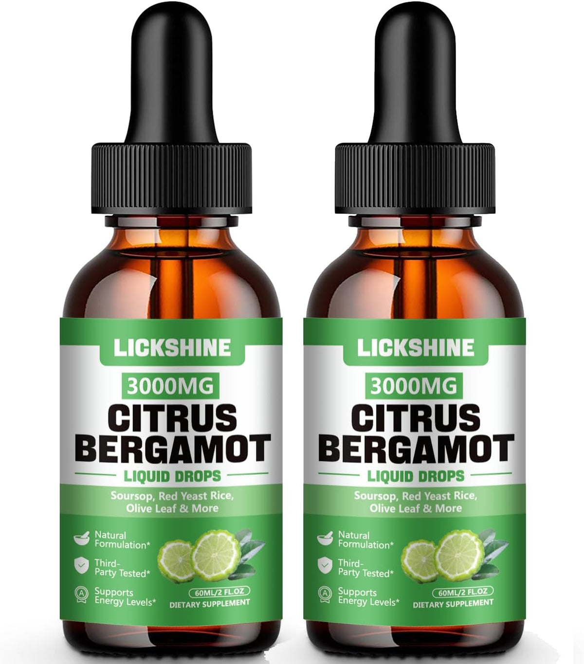 lickshine Citrus Bergamot Liquid Drops 3000mg - 2 Pack - High Absorption Liquid Supplement for Antioxidant & Immune Support, 120 ml Each - görsel 1