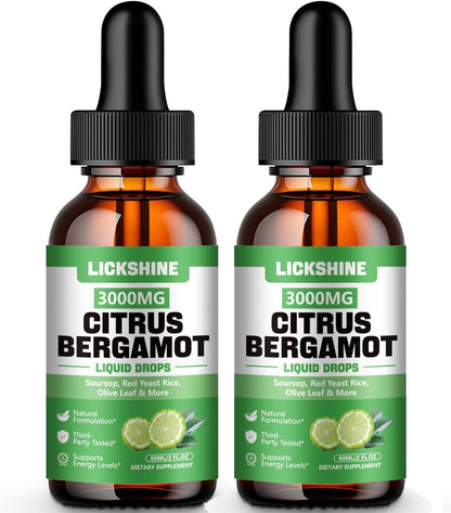 lickshine Citrus Bergamot Liquid Drops 3000mg - 2 Pack - High Absorption Liquid Supplement for Antioxidant & Immune Support, 120 ml Each