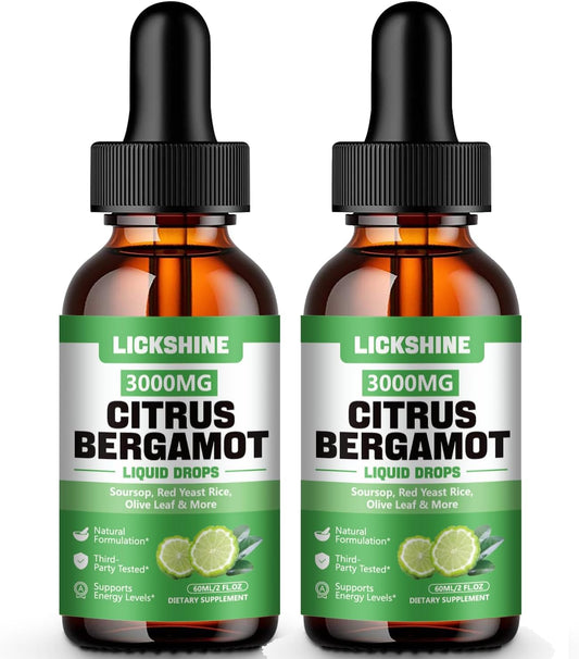 lickshine Citrus Bergamot Liquid Drops 3000mg - 2 Pack - High Absorption Liquid Supplement for Antioxidant & Immune Support, 120 ml Each