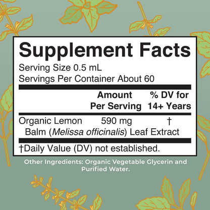 MaryRuth's Organics Lemon Balm Leaf Liquid Extract - USDA Organic - Alcohol-Free Tincture - Mood Support - 30 ml
