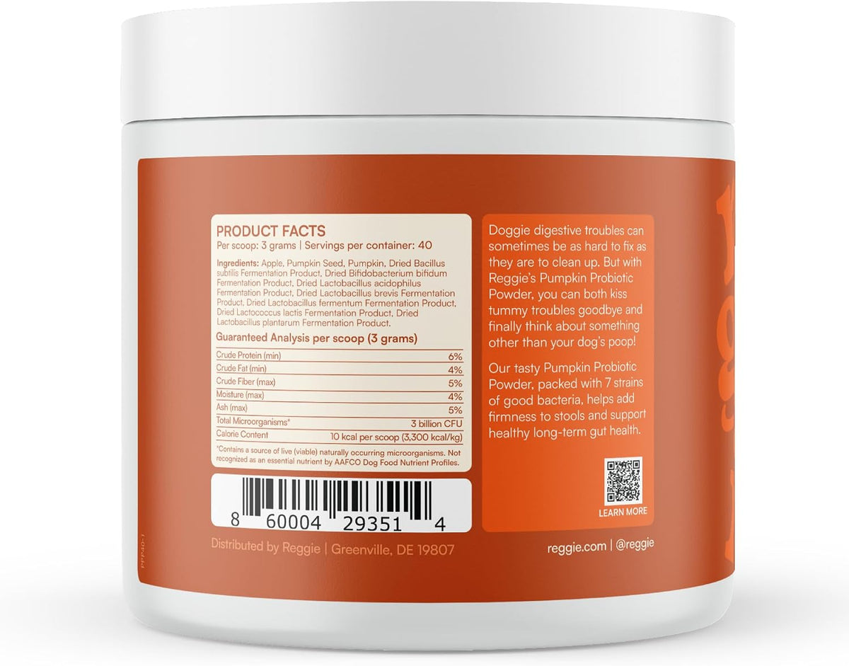 Reggie Pumpkin Probiotic Powder for Dogs - 7-Strain Probiotics + Pumpkin for Gut Health, Digestion & Stool Consistency | Natural Dog Digestive Supplement | Vet-Approved & Made in USA | 40 Scoops - görsel 6