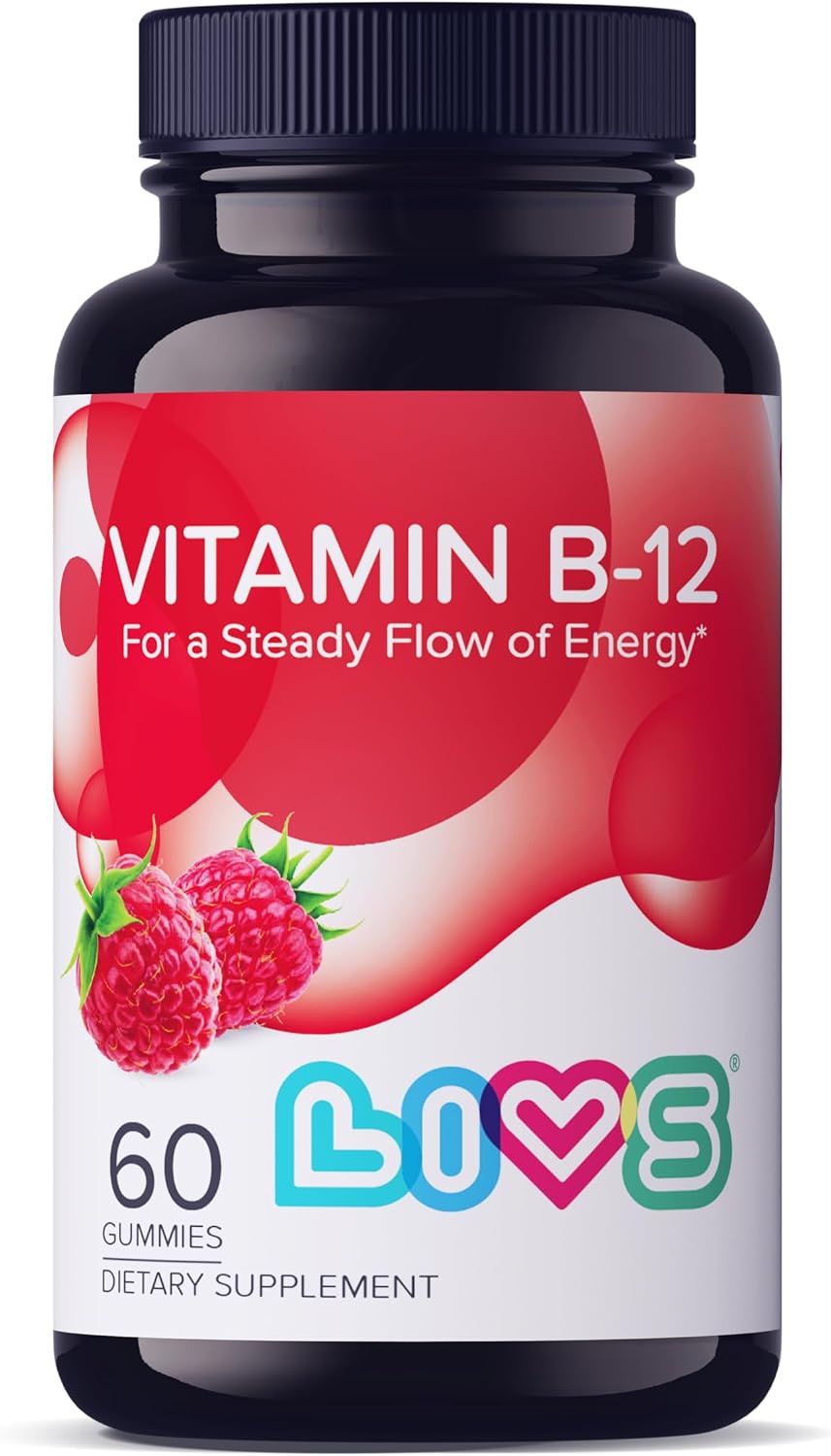 LIVS Vitamin B12 Gummies - Vegan Methylcobalamin 1500mcg - Energy, Metabolism & Nerve Support - Raspberry Flavour - 60 Count - görsel 1