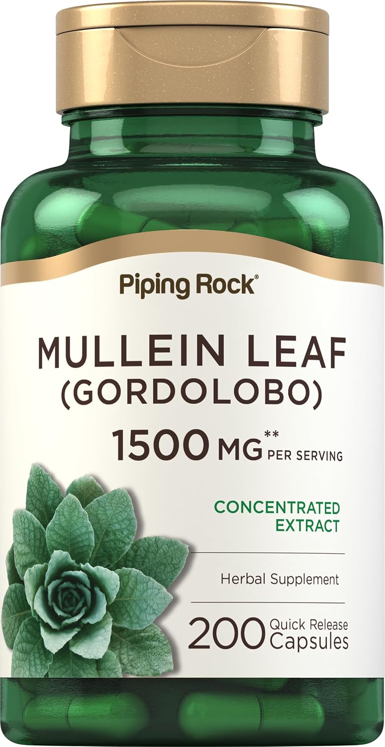 Piping Rock Mullein Leaf Extract | 200 Capsules | Gordolobo Herb Supplement | Non-GMO, Gluten-free - görsel 1