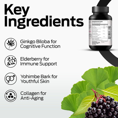 Ultra Max Natural Organic 4 in 1 Brain Supplements for Memory and Focus, Immune Support Anti-Ageing Dietary Supplements