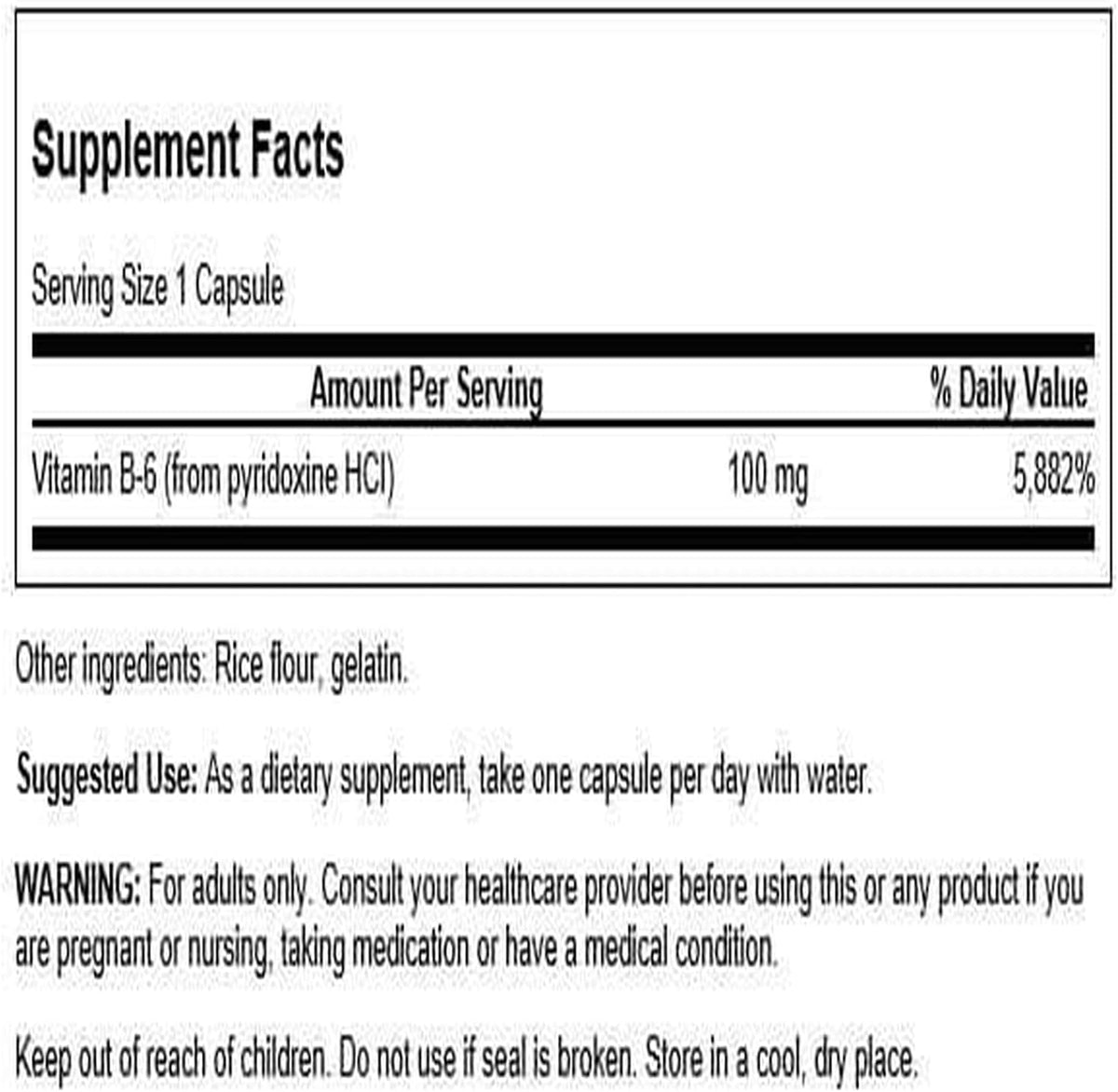 Swanson Vitamin B-6 (Pyridoxine) 100 mg, 100 Capsules - görsel 2