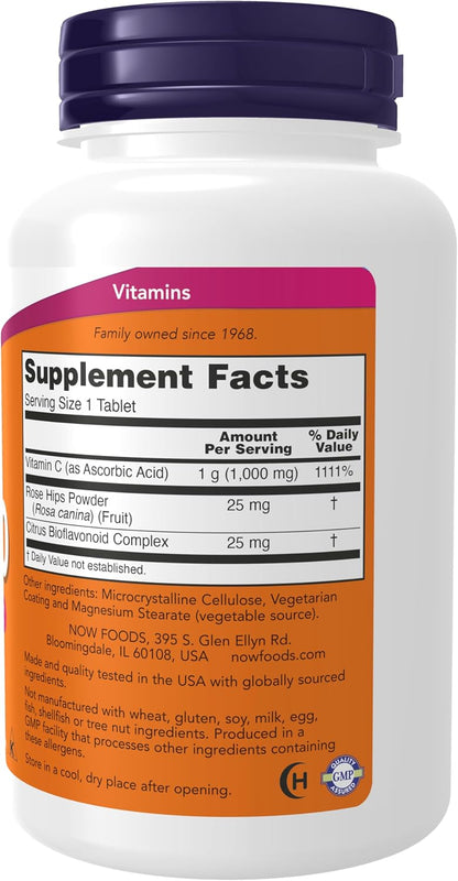 NOW Foods Vitamin C-1000 with Rose Hips and Bioflavonoids, 100 Tablets
