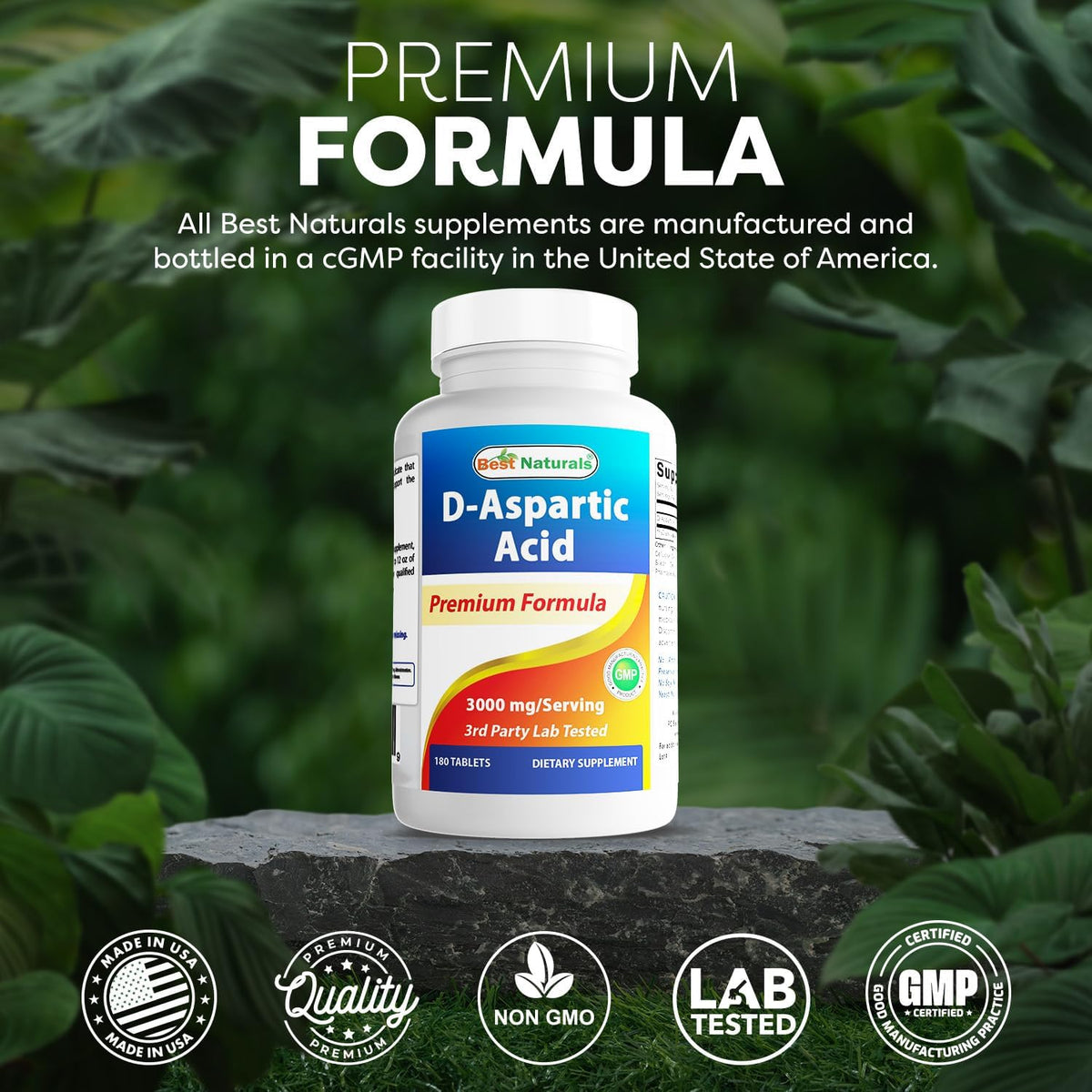 Best Naturals D-Aspartic Acid (DAA) 3000mg per Serving – Non-GMO & Gluten-free – 180 Tablets – Image 5